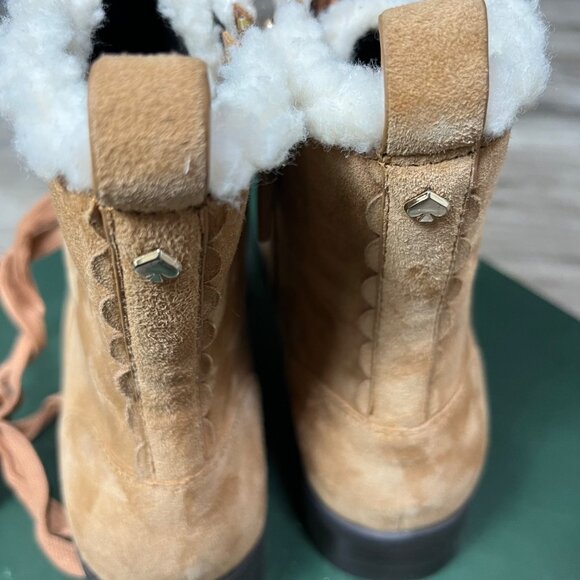 Kate Spade Raegan Classic Saddle Lace Up Boots Faux Fur NIB Brown Women’s Sz 7 - Picture 4 of 12